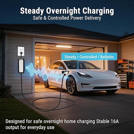 16A Portable Level 1/Level 2 Tesla Charger | NACS Connector | NEMA 6-20 Plug & 5-15 Adapter | for Tesla Model 3/Y/S/X & All NACS EVs