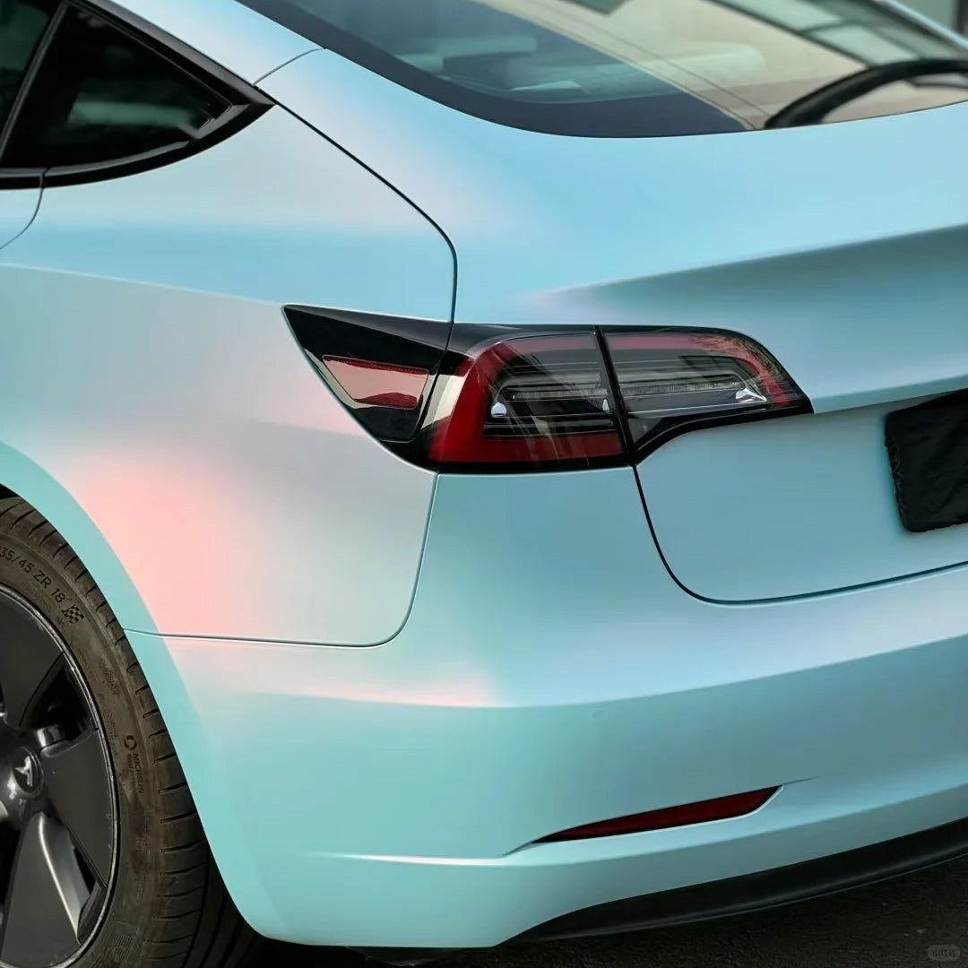 Vinilo para coche Tesla PET rosa y azul mate