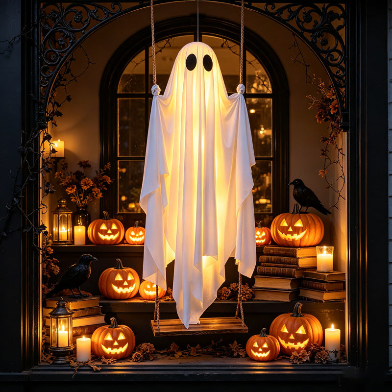 Large Hanging Halloween Swinging Glowing Ghost Ornament