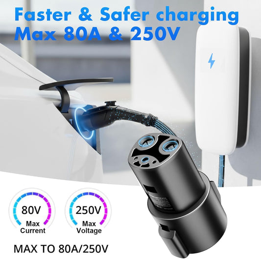 J1772 to Tesla Adapter for Tesla Model 3/Y/X/S & Cybertruck EV Charging Connector with SAE J1772 Level 1 Level 2 Stations Max 80A/250V Fast Charging IP65 Waterproof UL 2251 CE Certified
