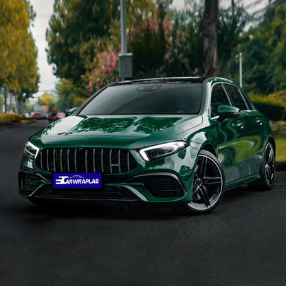 glossy metallic vintage racing green vinyl wrap