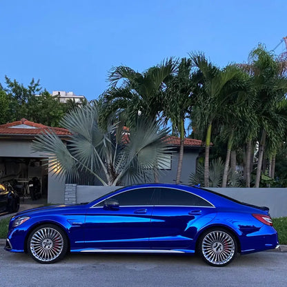 Vinilo para coche de calidad con acabado cromado tipo espejo azul