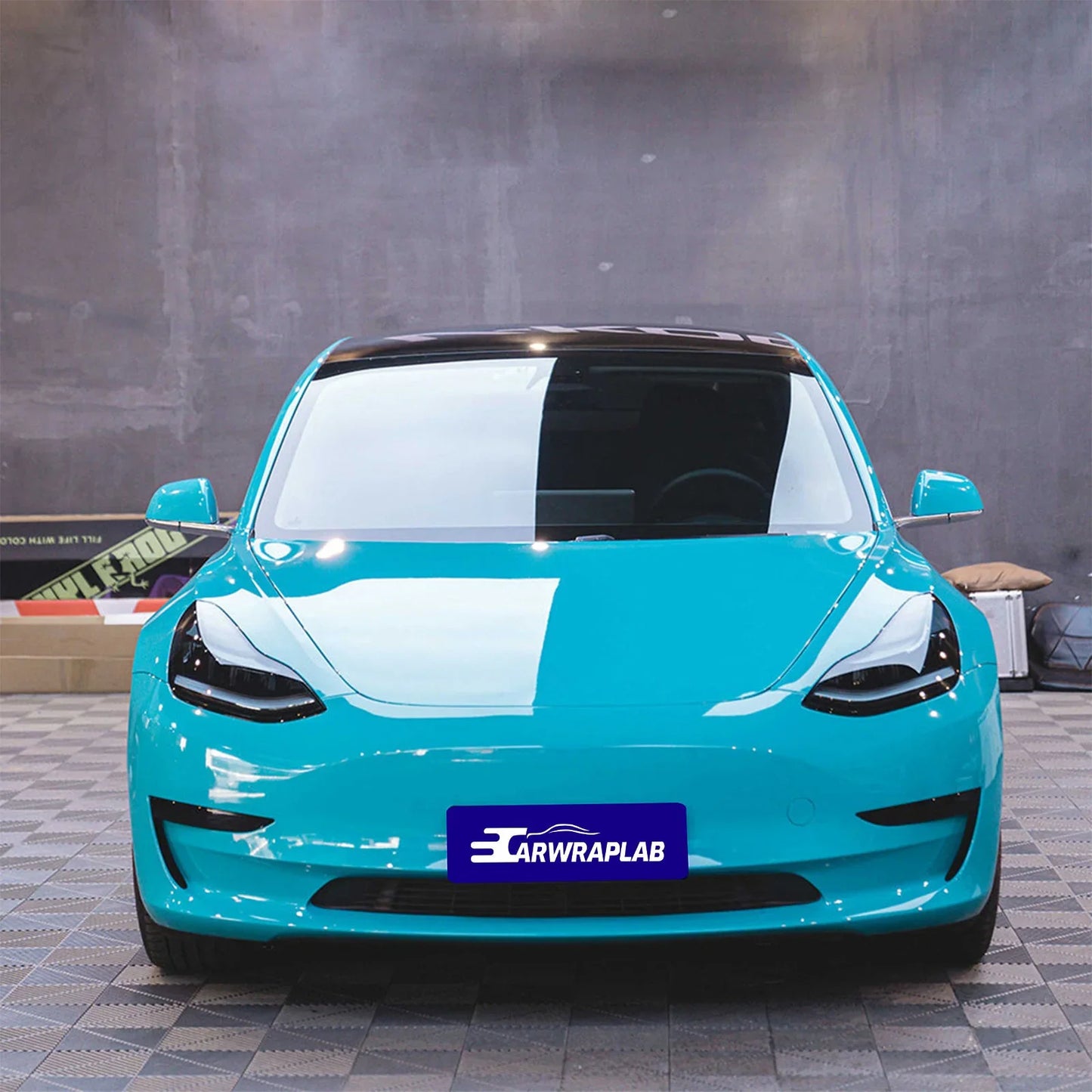 high glossy miami blue vinyl wrap