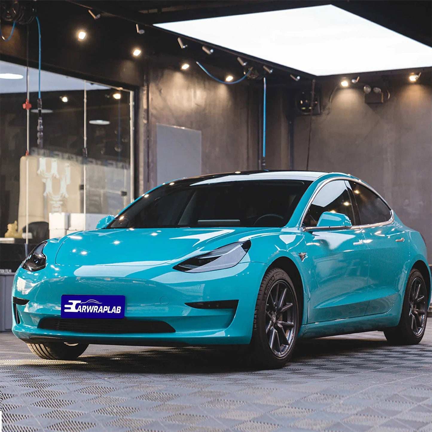 high glossy miami blue vinyl wrap