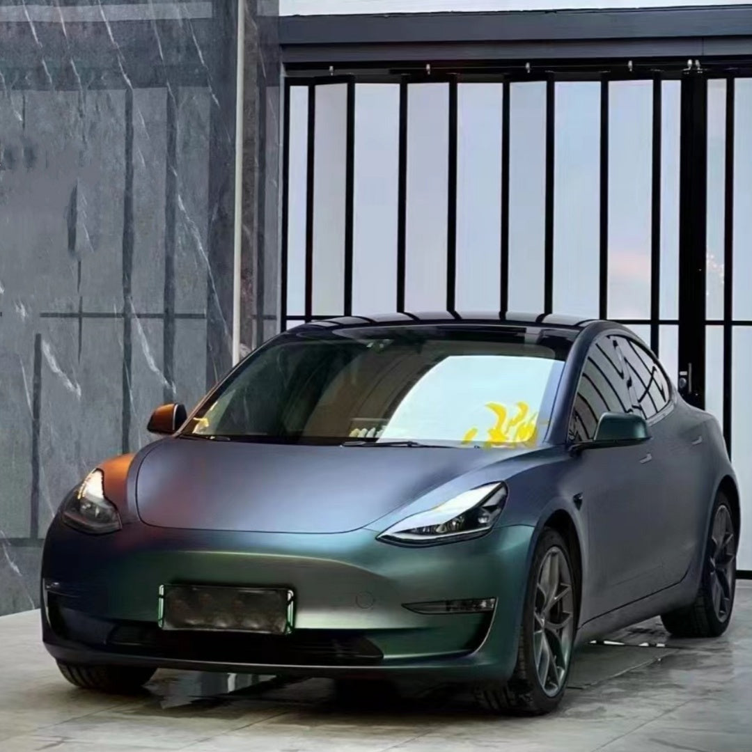 Vinilo para coche Tesla ultramate color verde aurora diamante