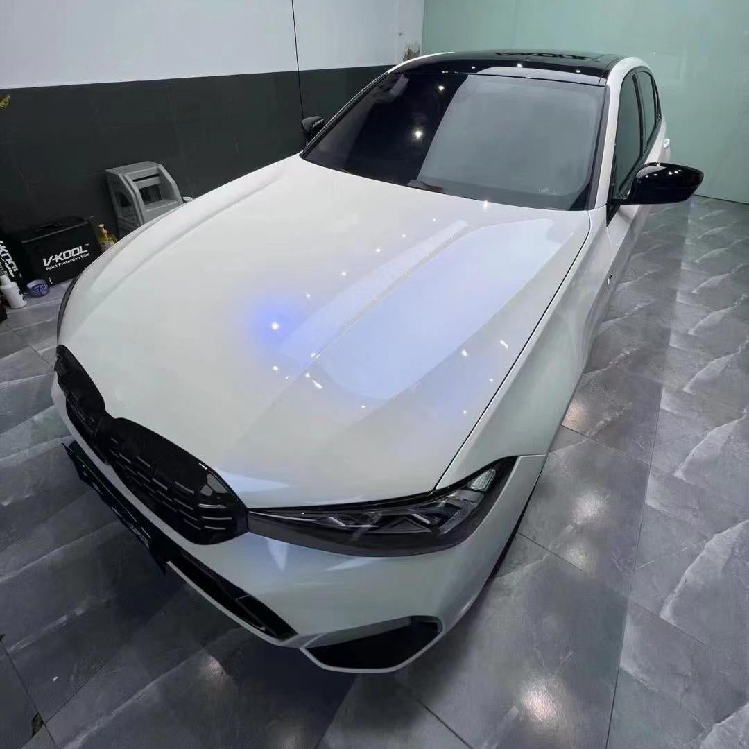 Glossy White to Blue Car Vinyl Wrap