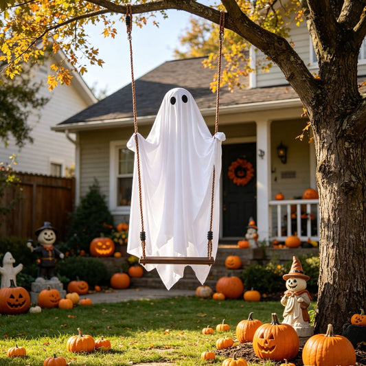 Large Hanging Halloween Swinging Glowing Ghost Ornament