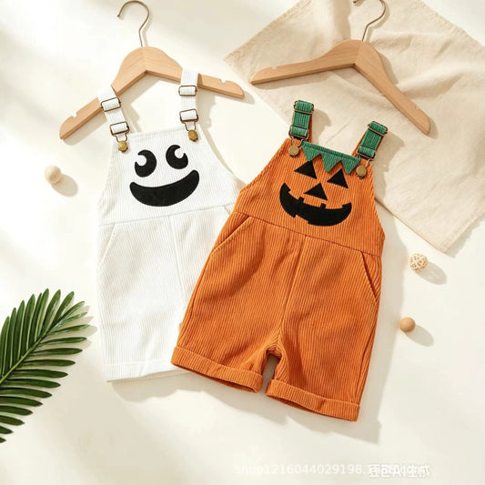 Kids Halloween Pumpkin Face Overalls