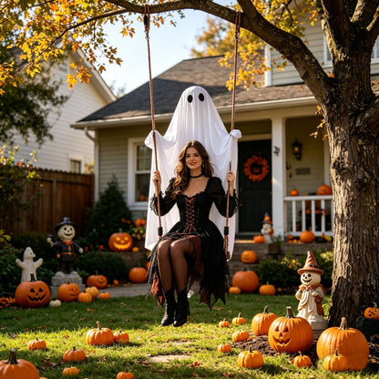 Large Hanging Halloween Swinging Glowing Ghost Ornament