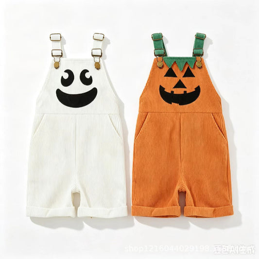 Kids Halloween Pumpkin Face Overalls
