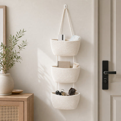 Woven cotton 3-Tier Over the Door Basket