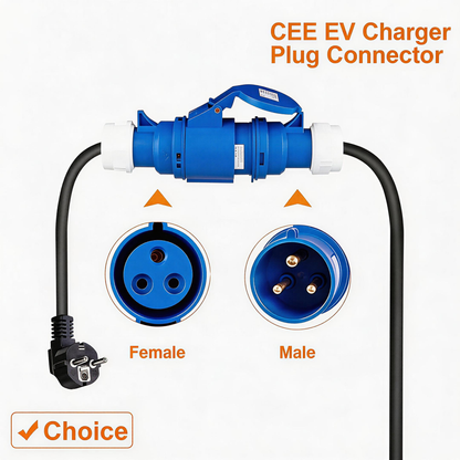 EV Charger CEE Female Plug 3 Pins Adapter Waterproof Connection WallMount Socket Connect with 32A 1Phase 7KW Charger