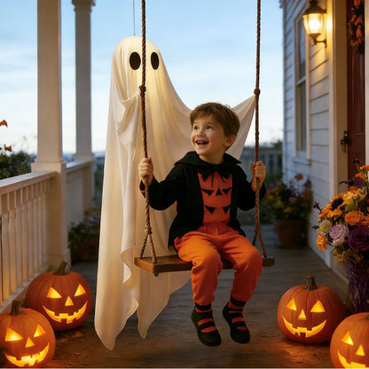 Large Hanging Halloween Swinging Glowing Ghost Ornament