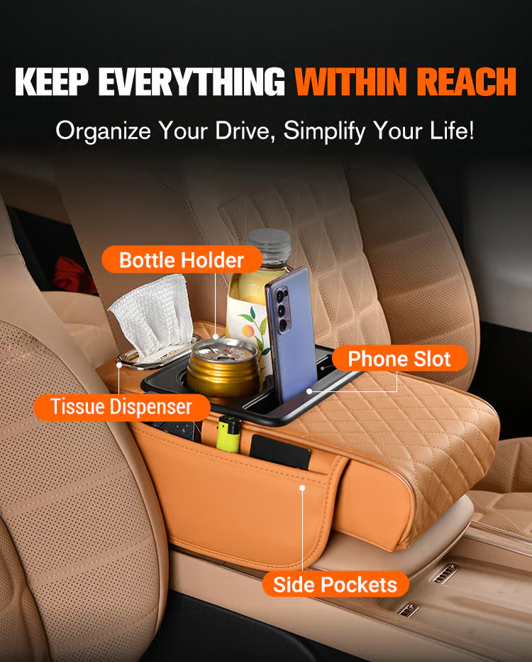 Multifunctional PU Leather Car Armrest Box Mat