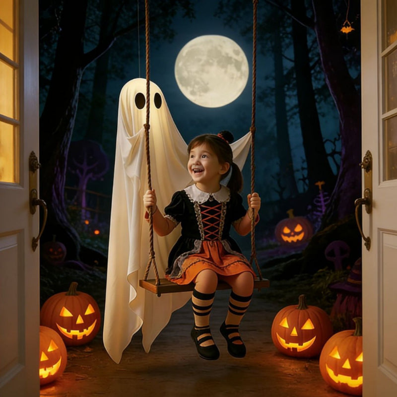Large Hanging Halloween Swinging Glowing Ghost Ornament