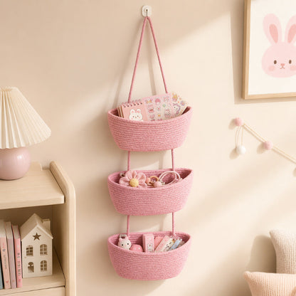 Woven cotton 3-Tier Over the Door Basket