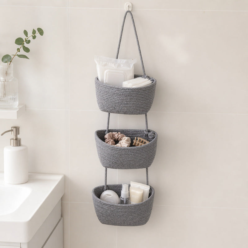 Woven cotton 3-Tier Over the Door Basket