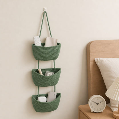 Woven cotton 3-Tier Over the Door Basket