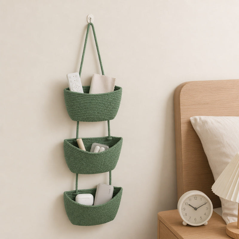 Woven cotton 3-Tier Over the Door Basket