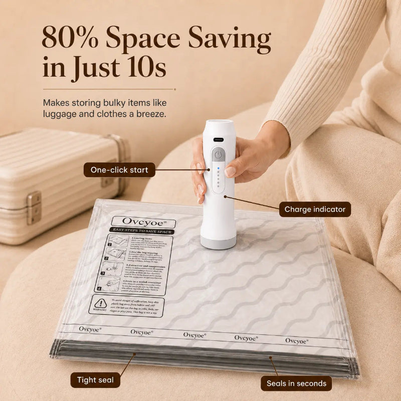 Cordless Travel Vacuum Bag Set — Rechargeable Pump