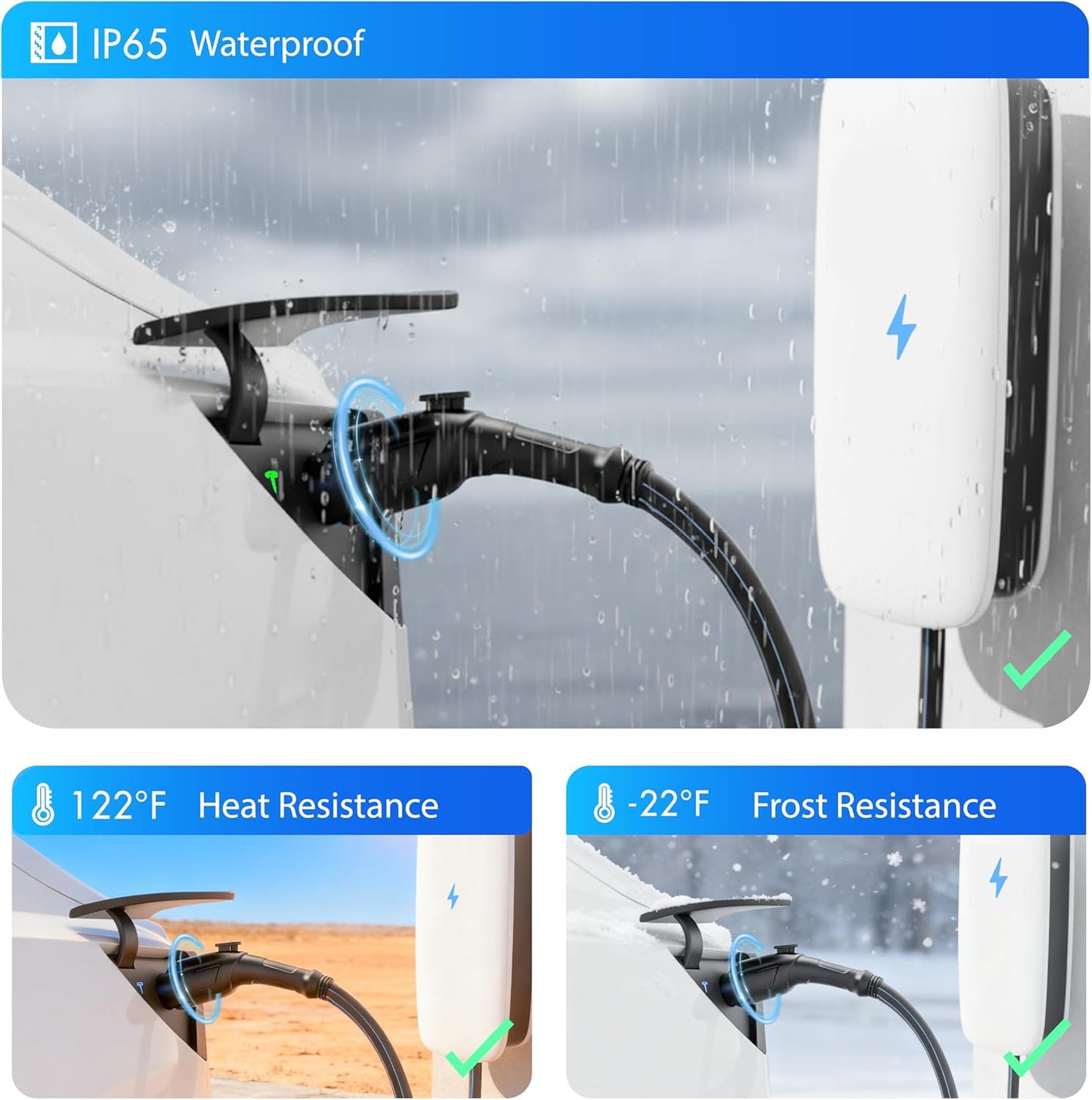 J1772 to Tesla Adapter for Tesla Model 3/Y/X/S & Cybertruck EV Charging Connector with SAE J1772 Level 1 Level 2 Stations Max 80A/250V Fast Charging IP65 Waterproof UL 2251 CE Certified