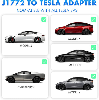 J1772 to Tesla Adapter for Tesla Model 3/Y/X/S & Cybertruck EV Charging Connector with SAE J1772 Level 1 Level 2 Stations Max 80A/250V Fast Charging IP65 Waterproof UL 2251 CE Certified