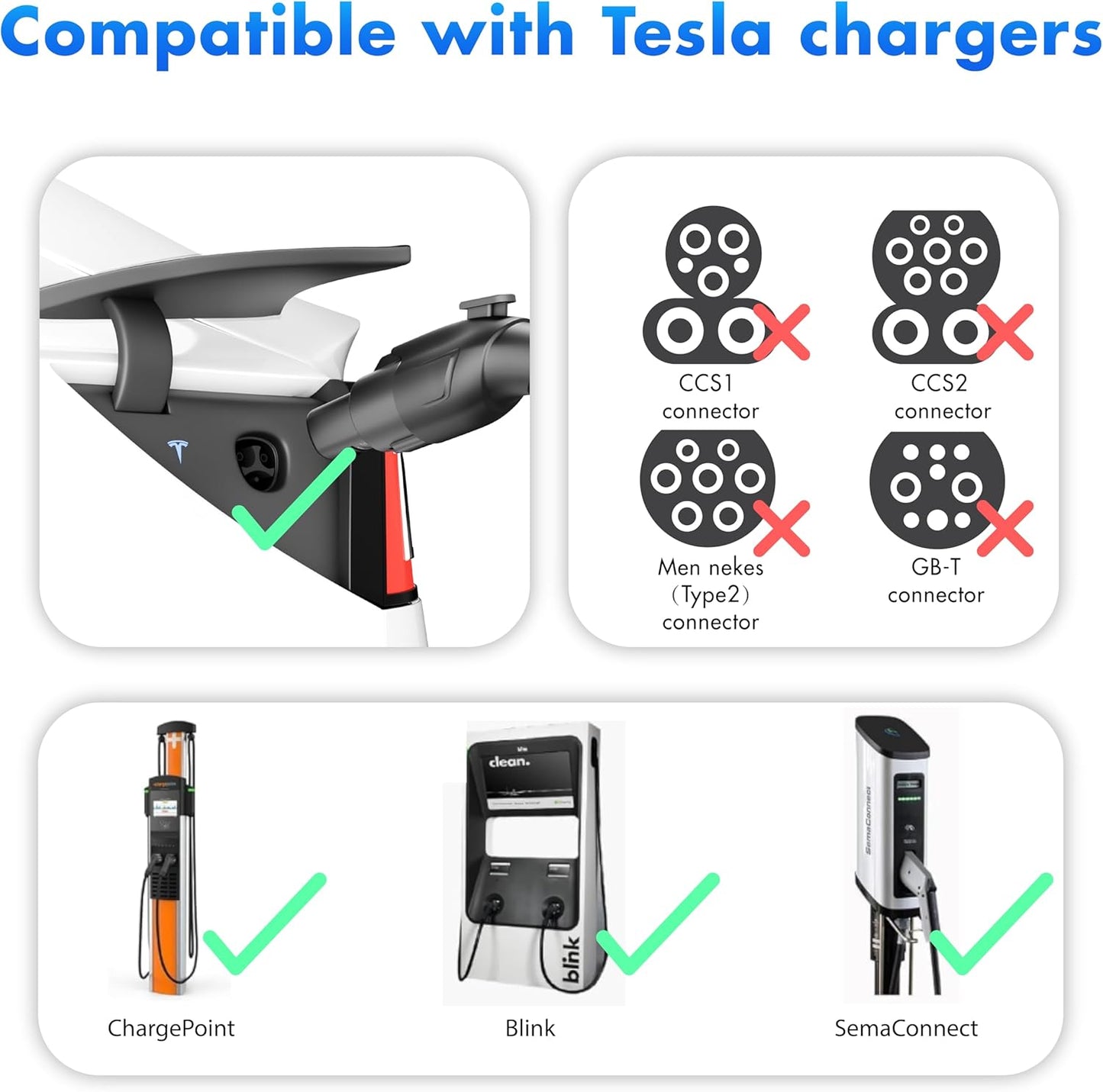 J1772 to Tesla Adapter for Tesla Model 3/Y/X/S & Cybertruck EV Charging Connector with SAE J1772 Level 1 Level 2 Stations Max 80A/250V Fast Charging IP65 Waterproof UL 2251 CE Certified