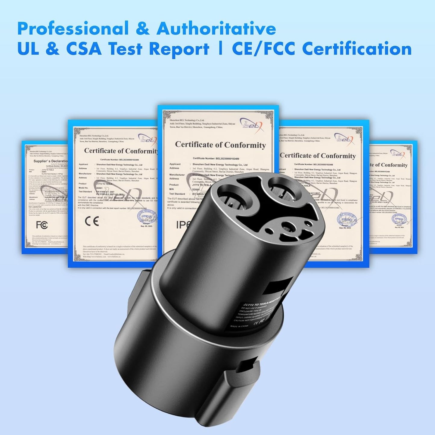 J1772 to Tesla Adapter for Tesla Model 3/Y/X/S & Cybertruck EV Charging Connector with SAE J1772 Level 1 Level 2 Stations Max 80A/250V Fast Charging IP65 Waterproof UL 2251 CE Certified