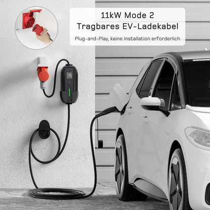 Mobile Wallbox/Charging Station 11 kW [3-Phase | 7 m | 6-16 A] with Adjustable Charging Power, Charging Cable CEE 16A to Type 2 and EV Charger for Model Y/3, ID.3/4/5, MG4, EX30, e-up, e-tron, Zoe