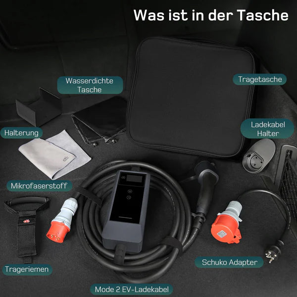 Mobile Wallbox/Charging Station 11 kW [6 m|3-phase|6-16 A] with Adjustable Charging Power, Charging Cable CEE 16A to Type 2 and EV Charger for Model Y/3, ID.3/4/5, MG4, EX30, e-up, e-tron