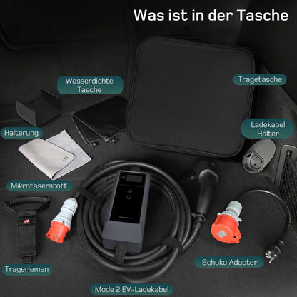 Mobile Wallbox/Charging Station 11 kW [6 m|3-phase|6-16 A] with Adjustable Charging Power, Charging Cable CEE 16A to Type 2 and EV Charger for Model Y/3, ID.3/4/5, MG4, EX30, e-up, e-tron