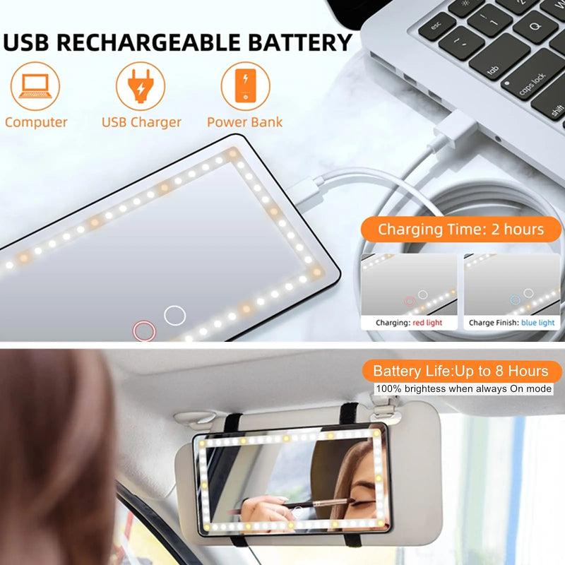 Car Sun Visor Vanity Mirror with 3 LED Lights