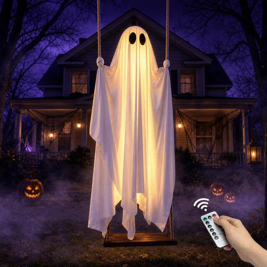 Large Hanging Halloween Swinging Glowing Ghost Ornament
