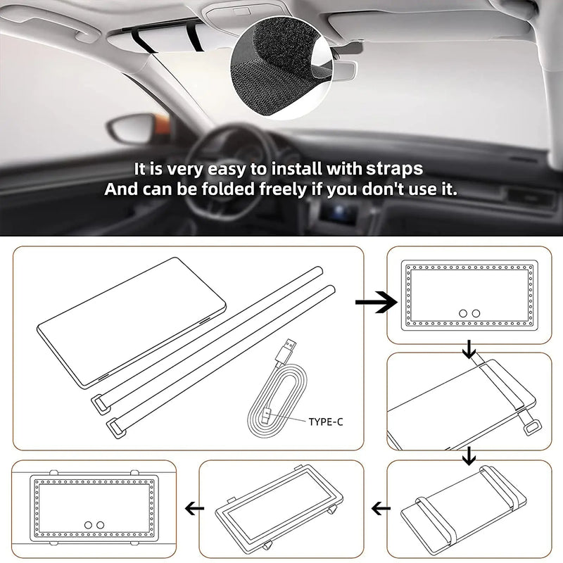 Car Sun Visor Vanity Mirror with 3 LED Lights
