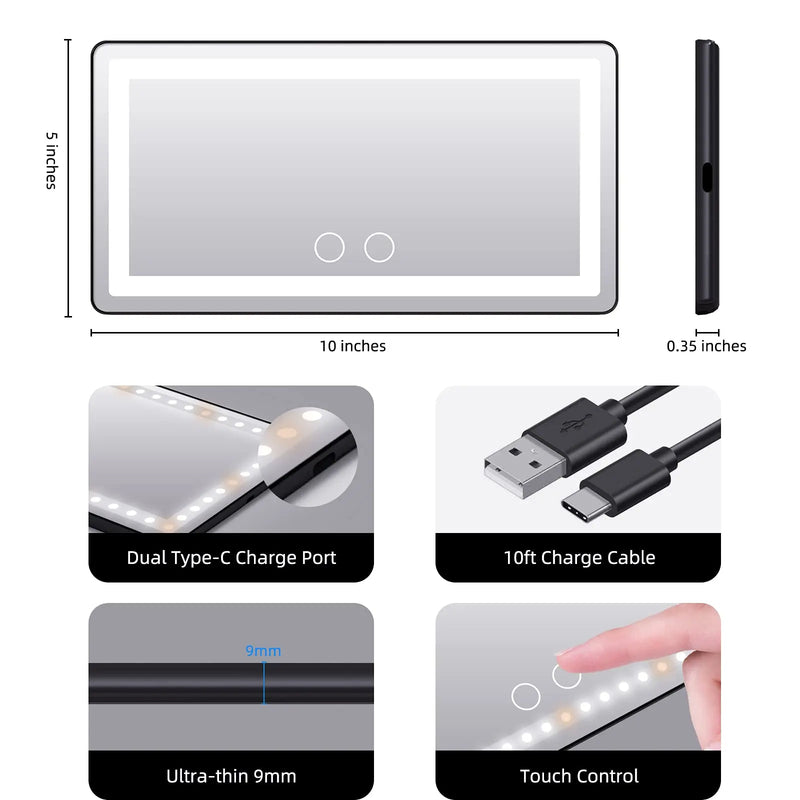 Car Sun Visor Vanity Mirror with 3 LED Lights