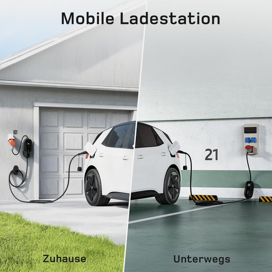 Mobile Wallbox/Charging Station 11 kW [3-Phase | 7 m | 6-16 A] with Adjustable Charging Power, Charging Cable CEE 16A to Type 2 and EV Charger for Model Y/3, ID.3/4/5, MG4, EX30, e-up, e-tron, Zoe