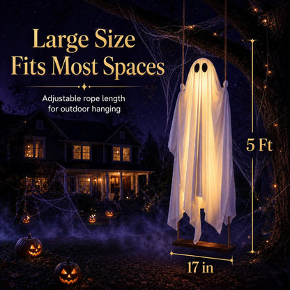 Large Hanging Halloween Swinging Glowing Ghost Ornament