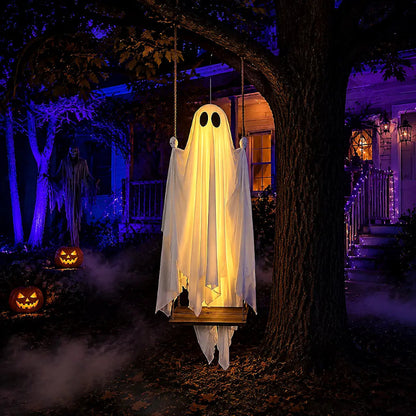 Large Hanging Halloween Swinging Glowing Ghost Ornament