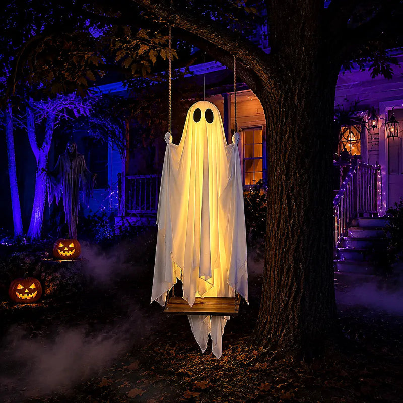 Large Hanging Halloween Swinging Glowing Ghost Ornament