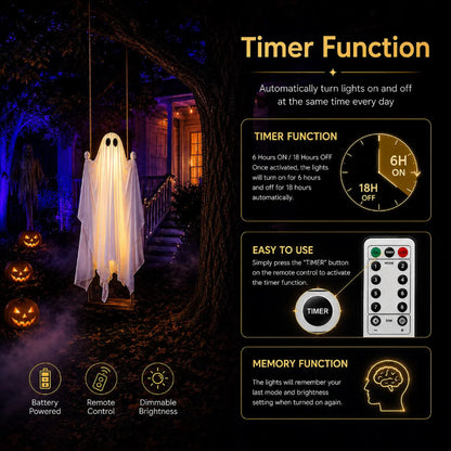 Large Hanging Halloween Swinging Glowing Ghost Ornament