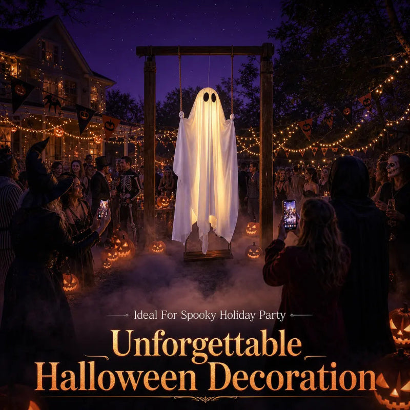 Large Hanging Halloween Swinging Glowing Ghost Ornament