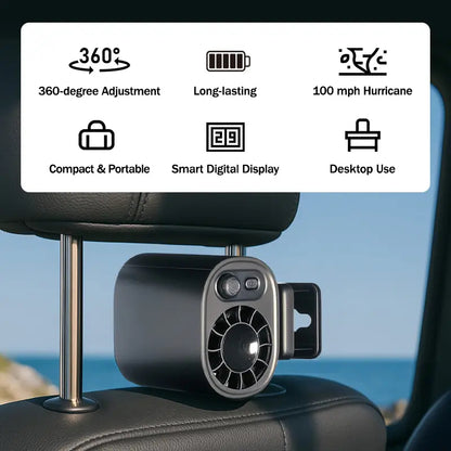 Car Clip On Fan with LED Display 360° Rotation