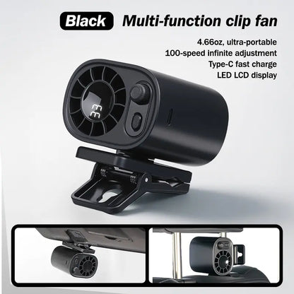 Car Clip On Fan with LED Display 360° Rotation