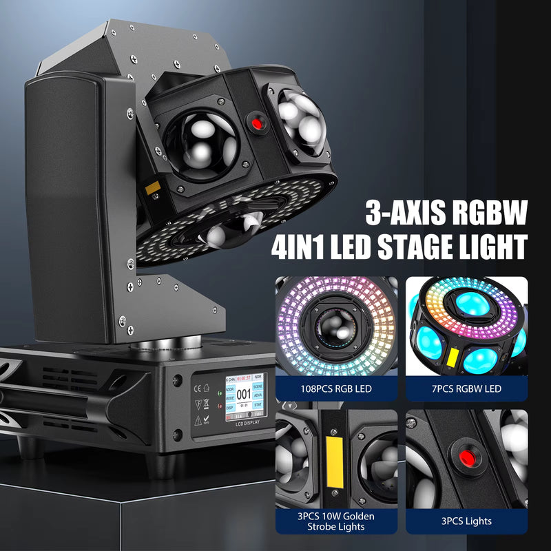 160W RGBW Beam Moving Head Light 3-Axis LED