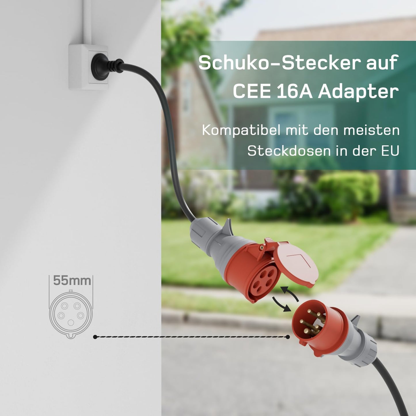 Mobile Wallbox/Charging Station 11 kW [6 m|3-phase|6-16 A] with Adjustable Charging Power, Charging Cable CEE 16A to Type 2 and EV Charger for Model Y/3, ID.3/4/5, MG4, EX30, e-up, e-tron