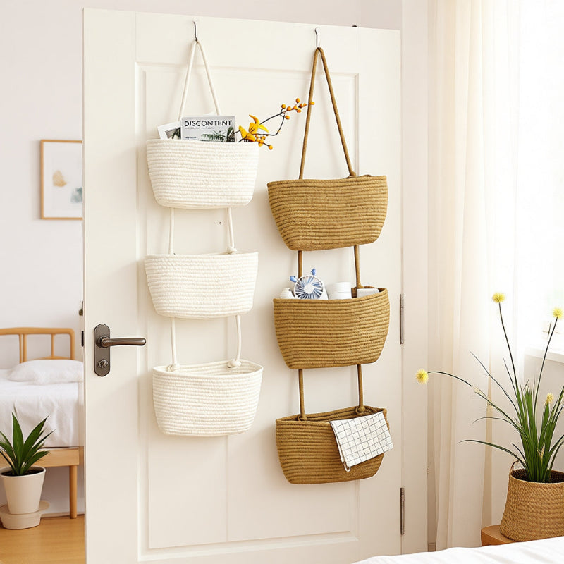 Woven cotton 3-Tier Over the Door Basket