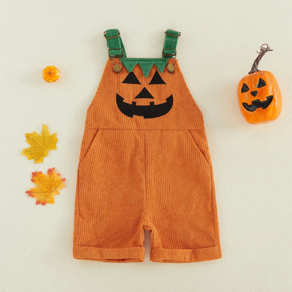 Kids Halloween Pumpkin Face Overalls