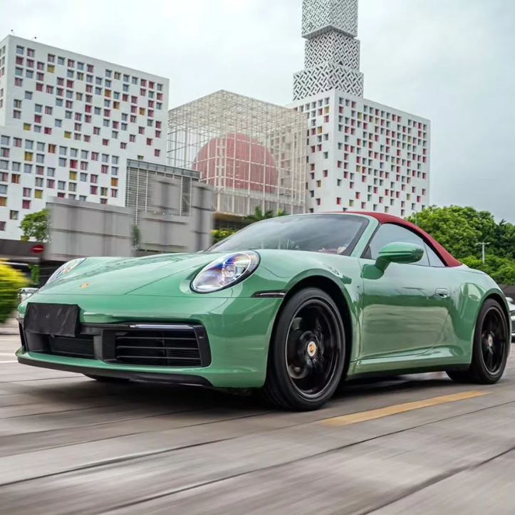 Quality Porsche Gloss Olive Green Car Vinyl Wrap  For Sale |