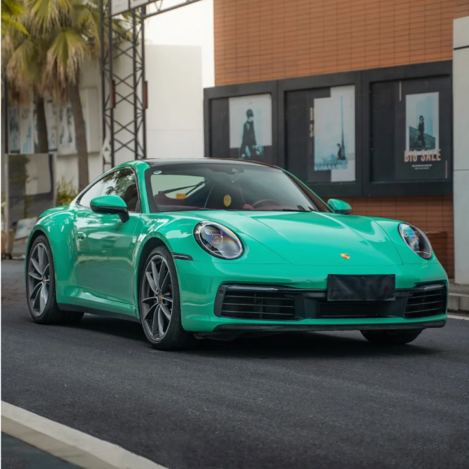 Quality Gloss Porsche Light Green Car Vinyl Wrap  For Sale |