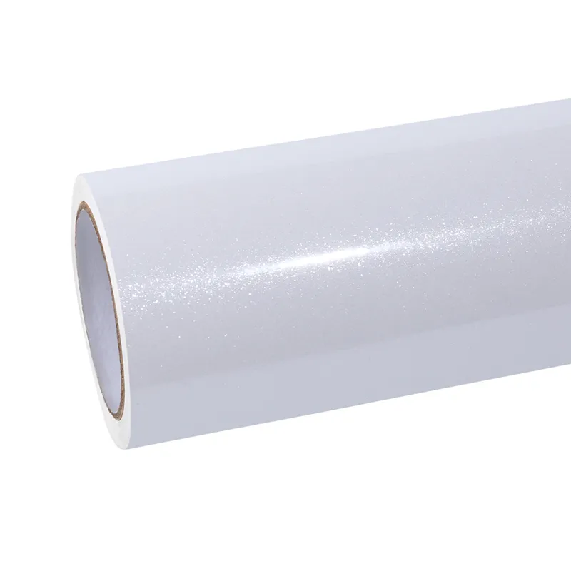 Benz Lexus Glossy PET Sparkle White Car Vinyl Wrap